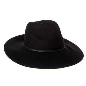 Phenix Women’s Wide Brim Leather-Trim Wool Fedora, Black